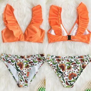 New CUPSHE Orange Ruffle Floral Bikini Size Small